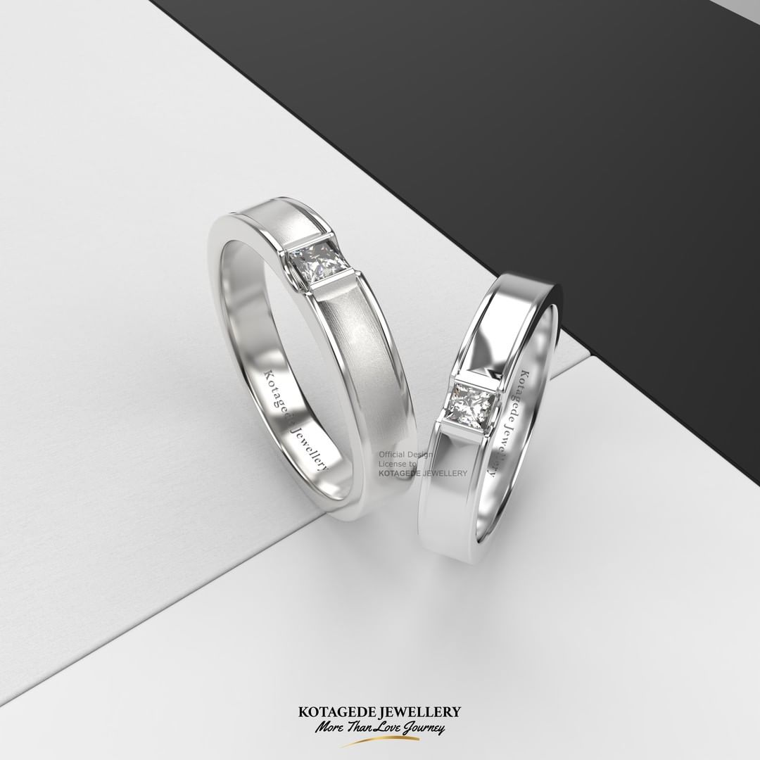Cincin Kawin Tunangan Platidium Emas Putih Inlay Diamond Couple PTD0634WG