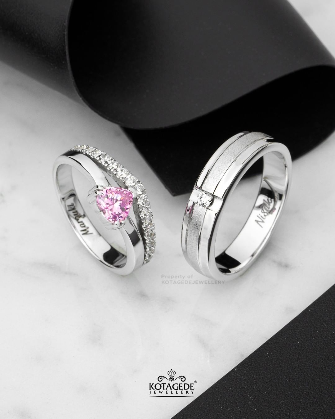 Cincin Kawin Tunangan Platidium Emas Putih Pink Heart Shaped Diamond PTD0670WG