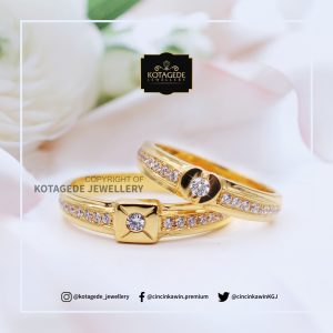 Cincin Kawin Tunangan Platinum Emas Kuning Elegant PT0079YG